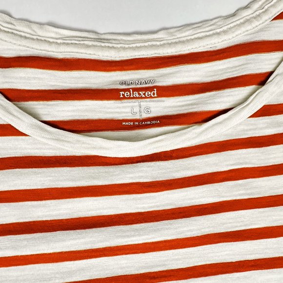 Old Navy Relaxed Orange and Cream Striped Tee Shirt (Size Large) - Picture 3 of 4